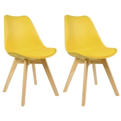 Afbeelding van WOLTU 2 X Eetkamerstoelen Keukenstoel in kunstleer en massief hout,Eetstoel Geel BH29gb
