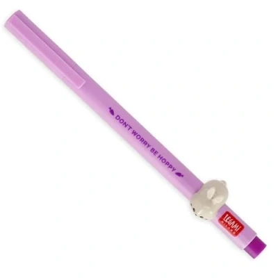 Image de Legami Stylo gel Lovely Friends, animal décoratif amovible et recombinable, évite le roulement, l&#039;encre violette, pointe fine 0,5 mm, thème Bunny