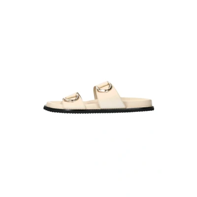 Afbeelding van Sacha Dames Off white leren slippers met goudkleurige details Maat 36