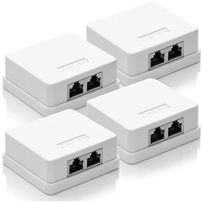 Afbeelding van deleyCON 4 x CAT6A netwerkaansluiting 2 RJ45 FTP afgeschermde wandmontage Ethernet 10 Gbit LAN installatiekabel Wit