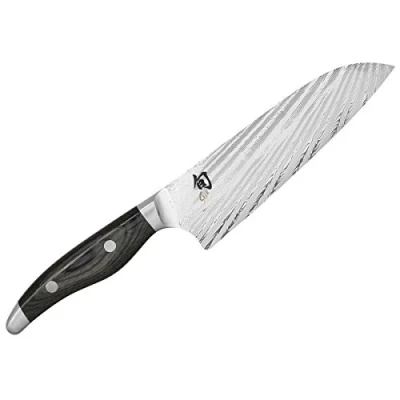 Afbeelding van KAI Shun Nagare Santoku 18 cm lemmetlengte 72 lagen Damascus stalen mes VG 2 &amp; 10 Pakkawood grijs zwart handgemaakt in Japan gesmeed Japans koksmes