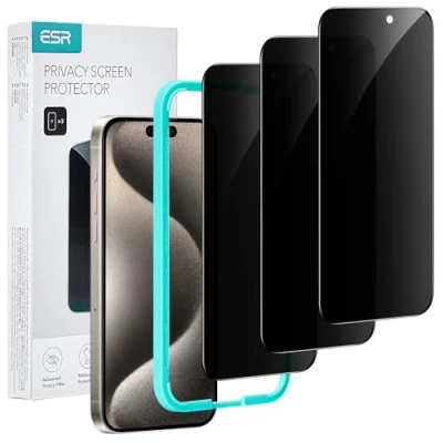 Afbeelding van ESR 3 stuks displaybeschermfolie van gehard glas voor iPhone 15 Pro, micro gebogen randen, compatibel met hoesjes