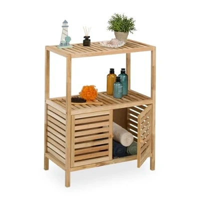 Afbeelding van Relaxdays badkamerrek met deuren 86 x 67,5 35,5 cm hout badkamerkast keuken