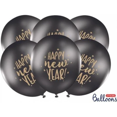 Afbeelding van Partydeco Ballonnen Happy New Year 6 stuks black/gold
