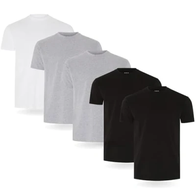 Image de FM London Lot de 3/5 T shirts à manches courtes pour homme, Noir, gris, blanc, bleu marine, charbon bois (lot 5), XL