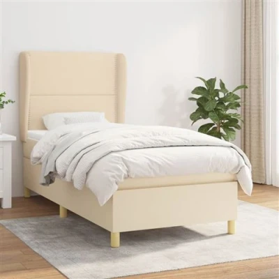 Image de vidaXL Sommier à lattes de lit et matelas Crème 90x190 cm Tissu