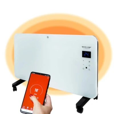 Afbeelding van ECODE EcoWarm Energiebesparende convectorradiator, draagbaar, elektrisch fornuis, stille radiatoren, timer, touch bediening, bediening via mobiele app, wifi, thermostaat IP24 (groot)