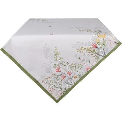 Afbeelding van Clayre &amp; Eef Tafelkleed 100x100 cm Wit Katoen Bloemen Tafellaken