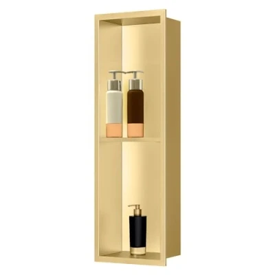 Afbeelding van sunrik Badkamernis, wandnis voor douche, roestvrij staal, dubbele laag, inbouwdouchenis, 20 x 60 10 cm, goud