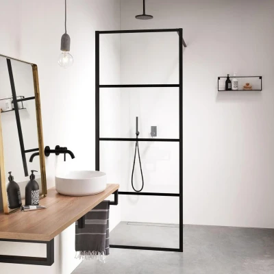 Afbeelding van Sealskin Soho zijwand universeel voor combinatie met een of bestaande muur 50x210cm zwart profiel en helder glas