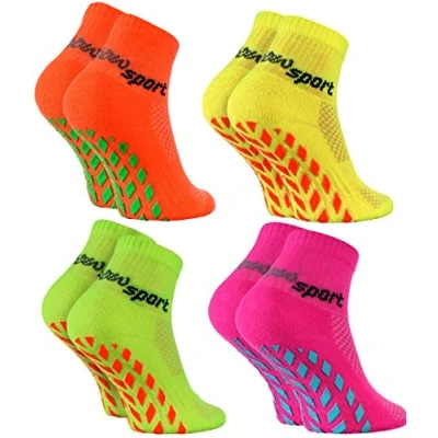 Afbeelding van Rainbow Socks Sportsokken voor meisjes, jongens, antislip, 4 x oranje, roze, groen, geel