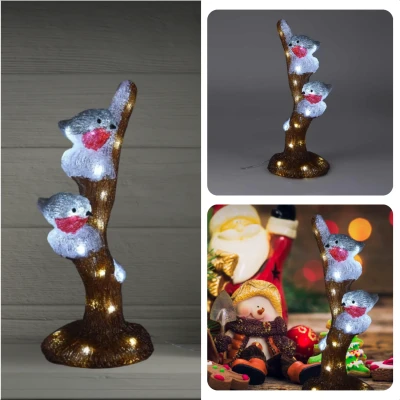 Afbeelding van Cheqo® Kerstfiguur Acryl Verlicht Vogels Op Tak LED Verlichting 41cm Timerfunctie