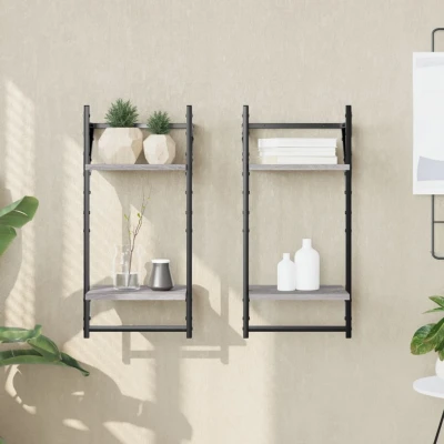Afbeelding van Wandschappen 2 laags met stangen st 30x25x65 cm grijs sonoma
