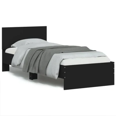 Afbeelding van Bedframe met hoofdbord en LED verlichting zwart 75x190 cm