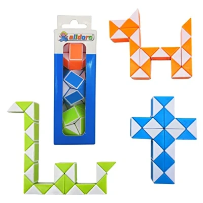 Afbeelding van alldoro 60335 Flexi Snake set van 3 mini magische slangen met elk 24 blokken kubus voor dieren en figuren kinder feestverjaardag puzzelspel kinderen vanaf