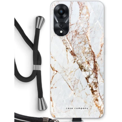 Afbeelding van Case Company® hoesje met Koord geschikt voor Oppo A78 5G Goud marmer Telefoonhoesje Zwart Bescherming aan alle Kanten en Over de Schermrand