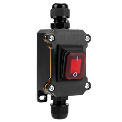 Afbeelding van QWORK® Inline kabelschakelaar IP65 waterdicht met rood controlelampje 12 24 V 30 A DPST tuimelschakelaar dubbele positie aan/uit