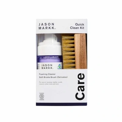 Afbeelding van Jason Markk Quick Clean Schuimreinigingsset 118 ml gebruiksklaar en borstel met zachte borstelharen voor een reiniging veilig te gebruiken op leer, suède, nubuck,, Lila.