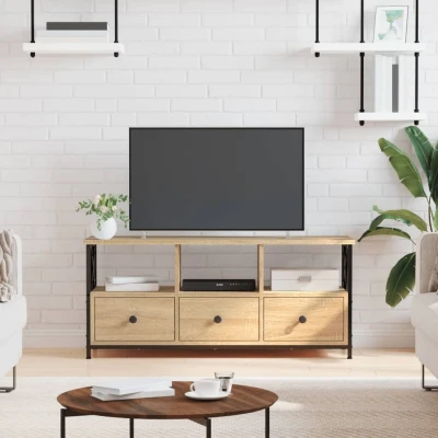 Afbeelding van Tv meubel 102x33x45 cm bewerkt hout en ijzer sonoma eikenkleur