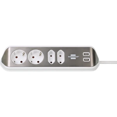 Afbeelding van Brennenstuhl 1153590420 Estilo Corner Stekkerdoos 2x USB 4 x Sockets Zilver