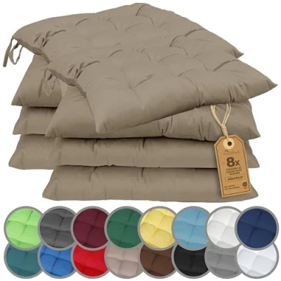 Afbeelding van NatureMark Set van 8 stoelkussens met linten, 40 x cm, zandkleurig