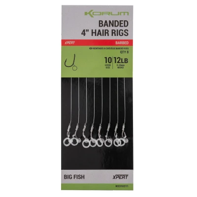 Afbeelding van Korum Banded Hair Rigs Barbed 4&quot; 10cm Size 8 0.30mm