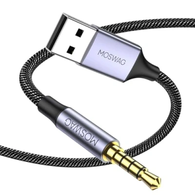Afbeelding van MOSWAG USB type A stekker naar 3,5 mm stekker, pc aansluitkabel met 4 polige vergulde en 2.0 voor mp3 spelers, koptelefoons, stereo installaties thuis