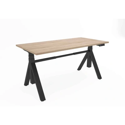 Afbeelding van Zit sta bureau Ypsos met Y poot breed 140CM frame Zwart (RAL9005) blad Halifax Eiken