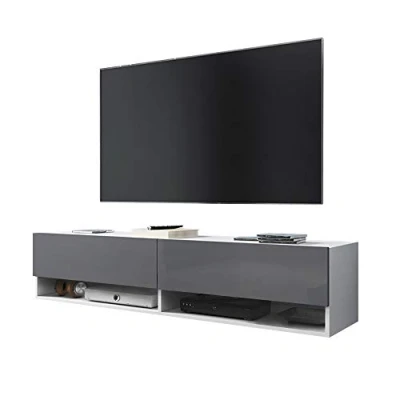 Afbeelding van Selsey Wander tv hangkast / bank met led (140 cm) (mat wit/grijs glanzend)