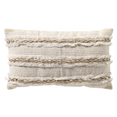 Afbeelding van Dutch Decor YUNA Sierkussen 30x50 cm met schelpen Snow White wit Inclusief binnenkussen