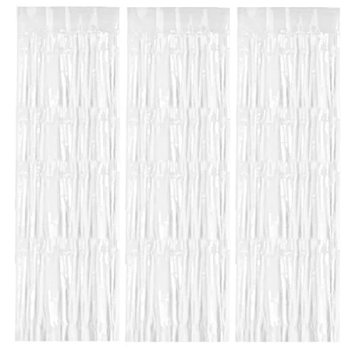 Afbeelding van 3 stuks gordijnen met franjes van aluminium, 1 x 2,5 m, metallic franjes, zelfklevend, gordijn, glinsterende achtergrond, wit, decoratie aluminium gordijn voor decoratie, raam, feest, bruiloft,