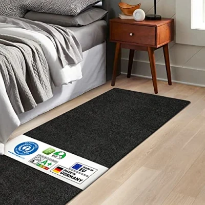 Afbeelding van KARAT Bedtapijt Barcelona Shaggy bedrand voor slaapkamer woonkamer pluizig tapijt (80 x 200 cm, zwart)