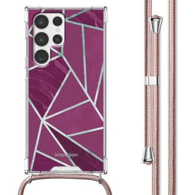 Afbeelding van imoshion Hoesje Geschikt voor Samsung Galaxy S22 Ultra met Koord Design Meerkleurig / Bordeaux Graphic