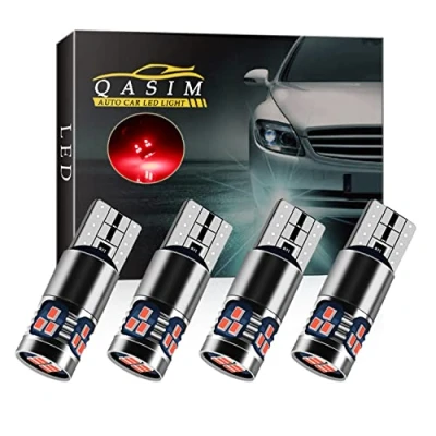 Afbeelding van Qasim 4 x T10 LED lampen W5W Canbus foutloos wig 501 168 194 rood 18 SMD voor auto koepellicht interieur leeslamp DC9 28V heteropolariteit constant