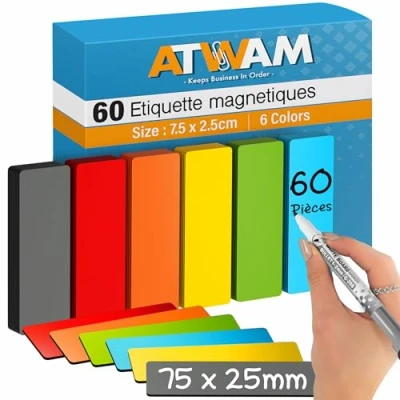Afbeelding van ATWAM Scrum Magneten 60 stuks Voor Whiteboard, Magneetbord, Memobord of Magnetisch Tekenbord Herschrijfbare op Koelkast Post It Notes Kanban 7,5 cm Breed x 2,5 Lang 6 Kleuren