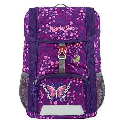 Afbeelding van Step by Kinderrugzakset met zitkussen, ergonomische mini toren afneembare borstriem, 13 liter, Butterfly Night Ina paars/roze, Dagrugzak