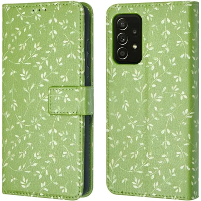 Afbeelding van iMoshion Hoesje Geschikt voor Samsung Galaxy A52 (4G) / A52s (5G) Met Pasjeshouder Design Bookcase smartphone Groen Green Flowers
