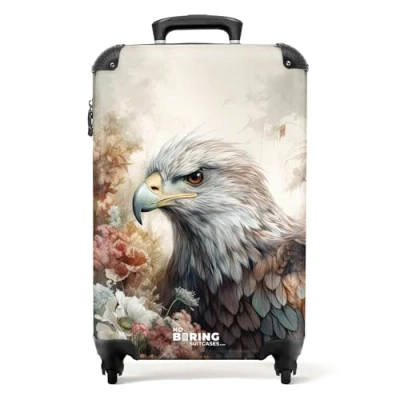 Afbeelding van NoBoringSuitcases.com® Handbagage koffer lichtgewicht Reiskoffer trolley Portret van een arend tussen fleurige bloemen Rolkoffer met wieltjes Past binnen 55x40x20 en 55x35x25