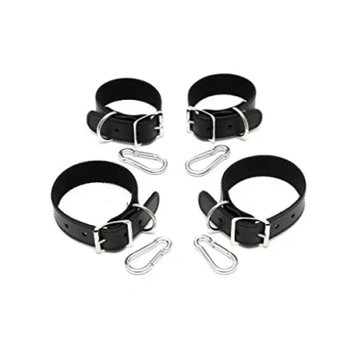 Afbeelding van Rimba bondage Play Basic set handboeien en voetboeien leer zwart