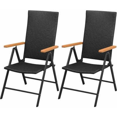 Afbeelding van Tuinstoelen stapelbaar 2 st poly rattan zwart