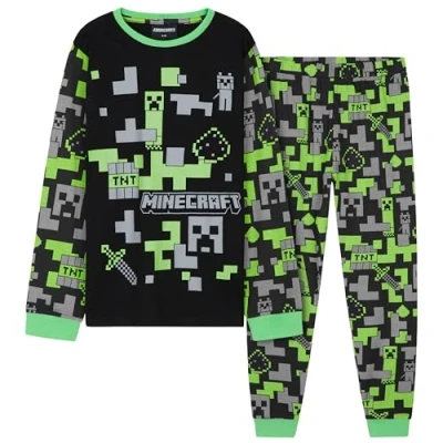 Afbeelding van Minecraft Pyjamasets voor jongens, pyjama kinderen, katoen, winter, set jongeren, 7 14 jaar, Zwart/Groen