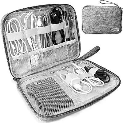 Afbeelding van HCFGS Elektronische tas, reistas, schokbestendig, vochtwerend, draagbaar, organizer voor accessoires, harde schijven, kabels, oplader, telefoon, USB, SD kaart (grijs)
