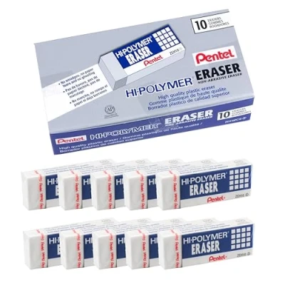 Afbeelding van Pentel ZEH 10PC10 Hi Polymeer Block Erasers, maat L, wit, 10 stuks