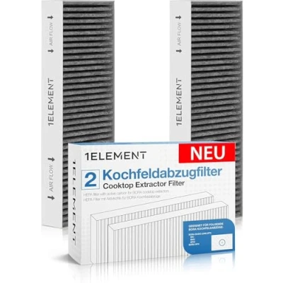 Afbeelding van Set van 2 filters voor BORA Basic &amp; GP4 [BHU, BIU, BFIU] heteluchtafzuigkap vervangt BAKFS stuks actieve koolfilters geurneutralisering en filtering deeltjes