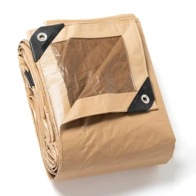 Afbeelding van GUARD SHIELD Afdekzeil met ingestanste ringen, waterdicht, 6 x 8 m, beige/kaki, multifunctioneel, polyester, 120 g/m², beschermend zeil, multifunctioneel scheurvast en
