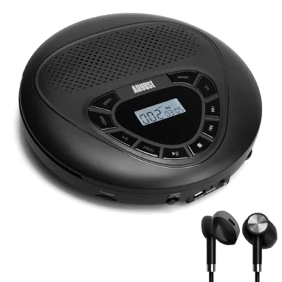 Afbeelding van draagbare oplaadbare cd speler August SE10 Discman met anti schok slip luidspreker, MP3 lcd display/schijf/micro SD/equalizer/AUX kabel voor