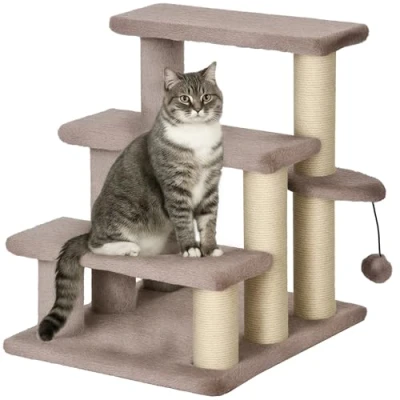 Afbeelding van PawHut Katzentreppe Spanplatte, Jute 45L x 40B 48H cm Braun