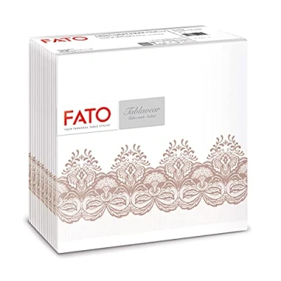 Afbeelding van Fato Droge papieren servetten, Airlaid, stofeffect, pak van 50 afmeting 40 x cm, in 4 gevouwen, cappuccinokleurig Bombay motief