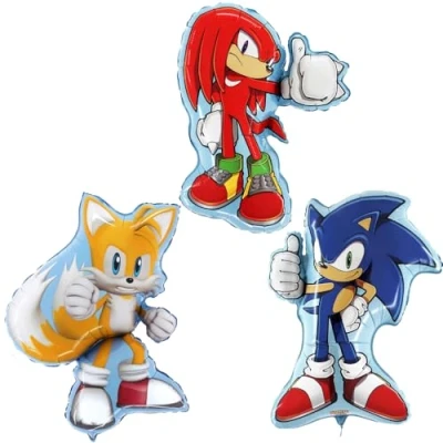 Afbeelding van Toyland® Set van 3 Sonic &amp; Friends folieballonnen 1 x 74 cm (29 inch) Sonic, 84 (33 Tails en 66 (26 Knuckles karakter