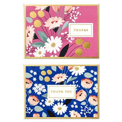 Afbeelding van Hallmark Roze en blauwe bloemenset (50 bedankkaarten met enveloppen voor bruiloft, bruidsshower, babyshower, zaken, afstudeerfeest)
